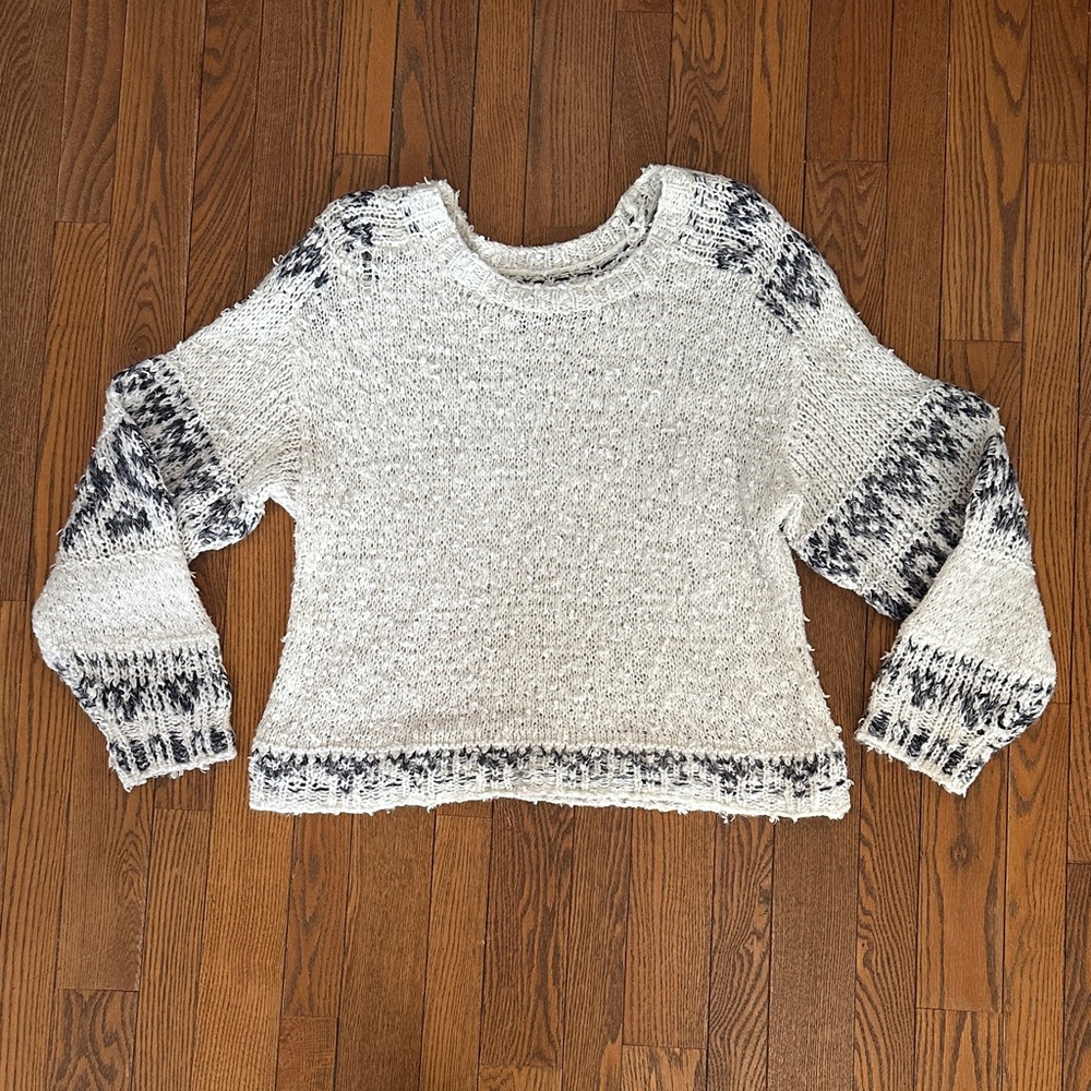 Anthropologie Cream and Navy Knit Sweater